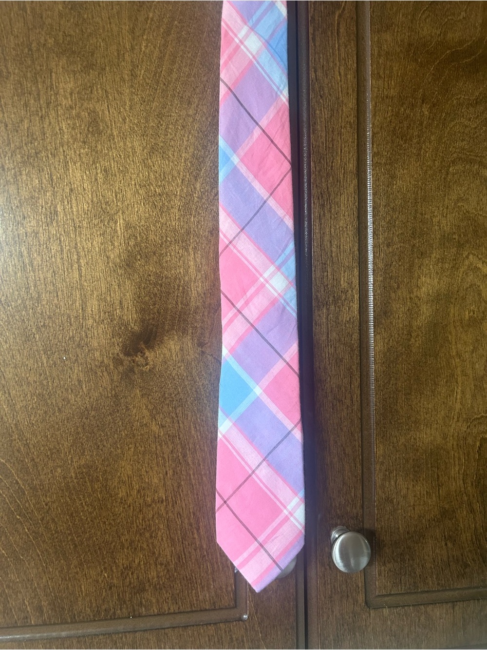 Pink and Blue Plaid Men's Tie - Classic Pattern